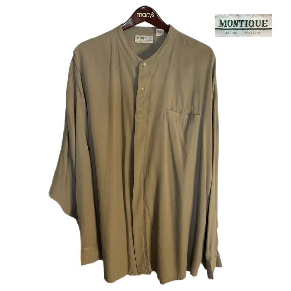 Montique New York Mens 3X Shirt Sage Green Lg Sleeve Dress Silkie Lightweight